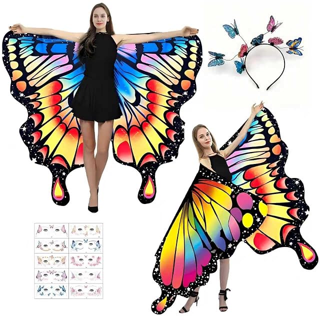 Disfraz de Mariposa para Mujer Alas de Mariposa de Doble Cara para Mujer Chal de Mariposa para Adulto…
