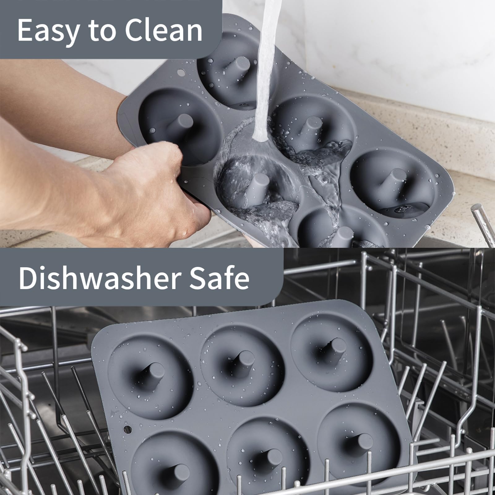 Silikon Donut Formen, 2 Stück Silikon Donut Backform Antihaft Backblech für Kuchen Keks Bagels Muffins, Geeignet für Geschirrspüler, Backofen, Mikrowelle