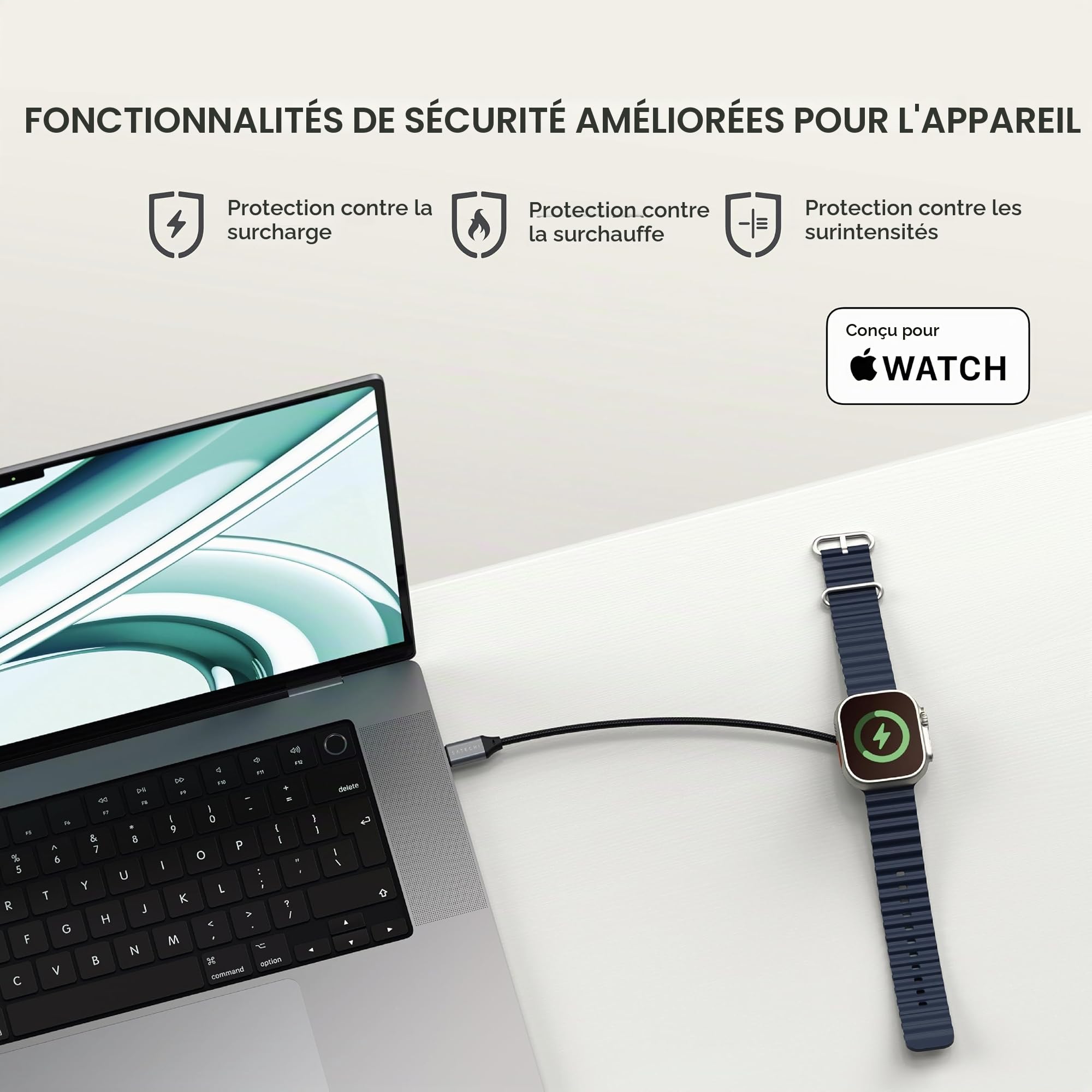 SATECHI Câble de Charge Magnétique pour Apple Watch, Charge Rapide 5W