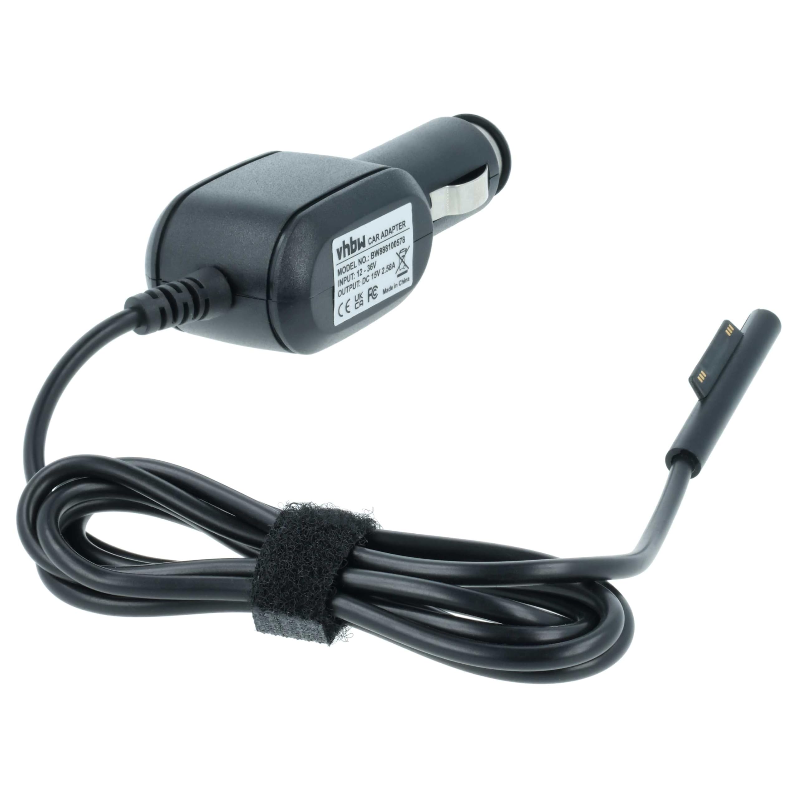 vhbw Chargeur Allume-Cigare Compatible avec Microsoft Surface Pro 4, Pro 5, Pro 3 Ordinateur Portable, Tablette - Chargeur 12V Noir 2.58 A