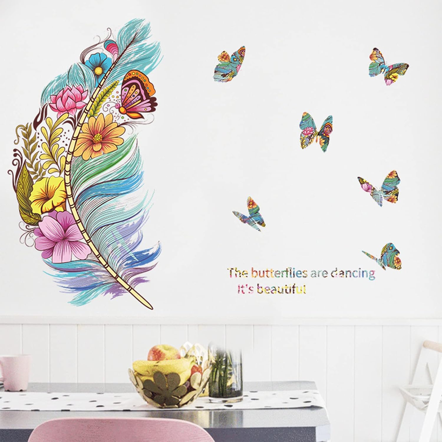 OCXEQJX Literary Colorful Feather Wall Decals Removable Decal Peel and Stick Wall