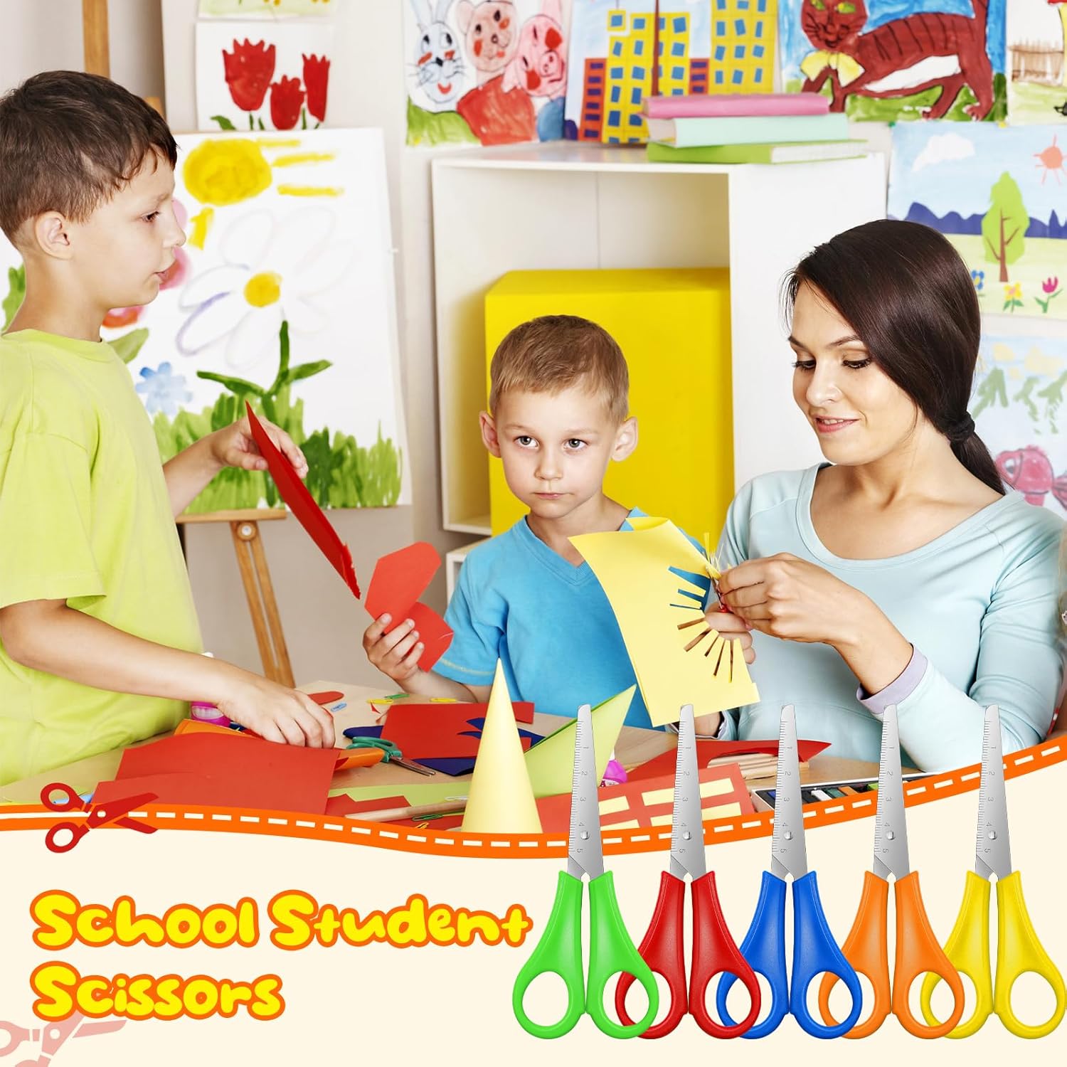 200 Pcs Kids Scissors Bulk - 5'' Student Safety Scissors, Stainless Steel, Blunt Tip, For School, Office & Craft Projects