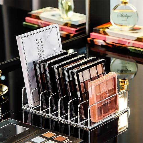 Miniatura 6 de Vowcarol Organizador de paleta de sombras de ojos, acrílico de 7 secciones divididas para paleta de maquillaje, soporte organizador - transparente,