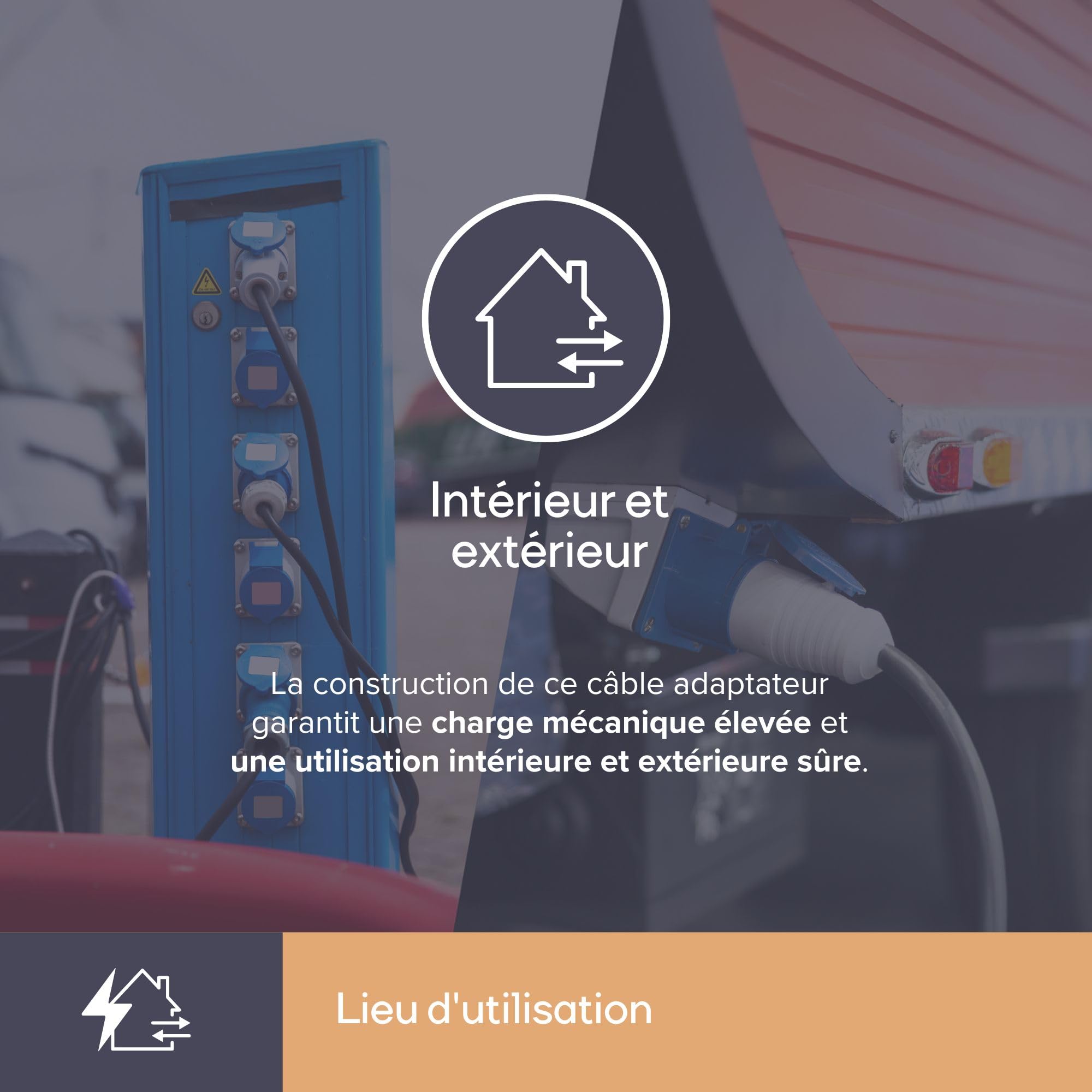 Perel Câble adaptateur CEE vers Schuko, adaptateur caravane, adaptateur prise camping, rallonge prise triphasée, H07RN-F 3G2.5, 0.4 m, usage extérieur, caoutchouc, bleu