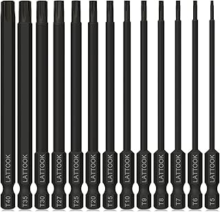 Torx Bit Set, LATTOOK 13PCS Impact Security Torx Bit Set, Tamper Resistant Star Bits Set, S2 Steel with Magnetic, 1/4'' Hex Shank Screwdriver Bit Set, 4'' Long, T5 - T40 Includes T20 and T25 Bit