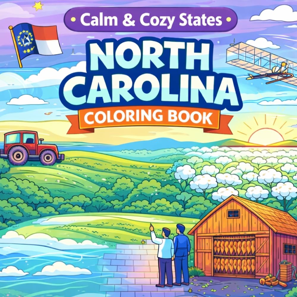 Calm & Cozy States: North Carolina Coloring Book: Relaxing Cozy Scenes | Bold & Easy Designs for Stress Relief