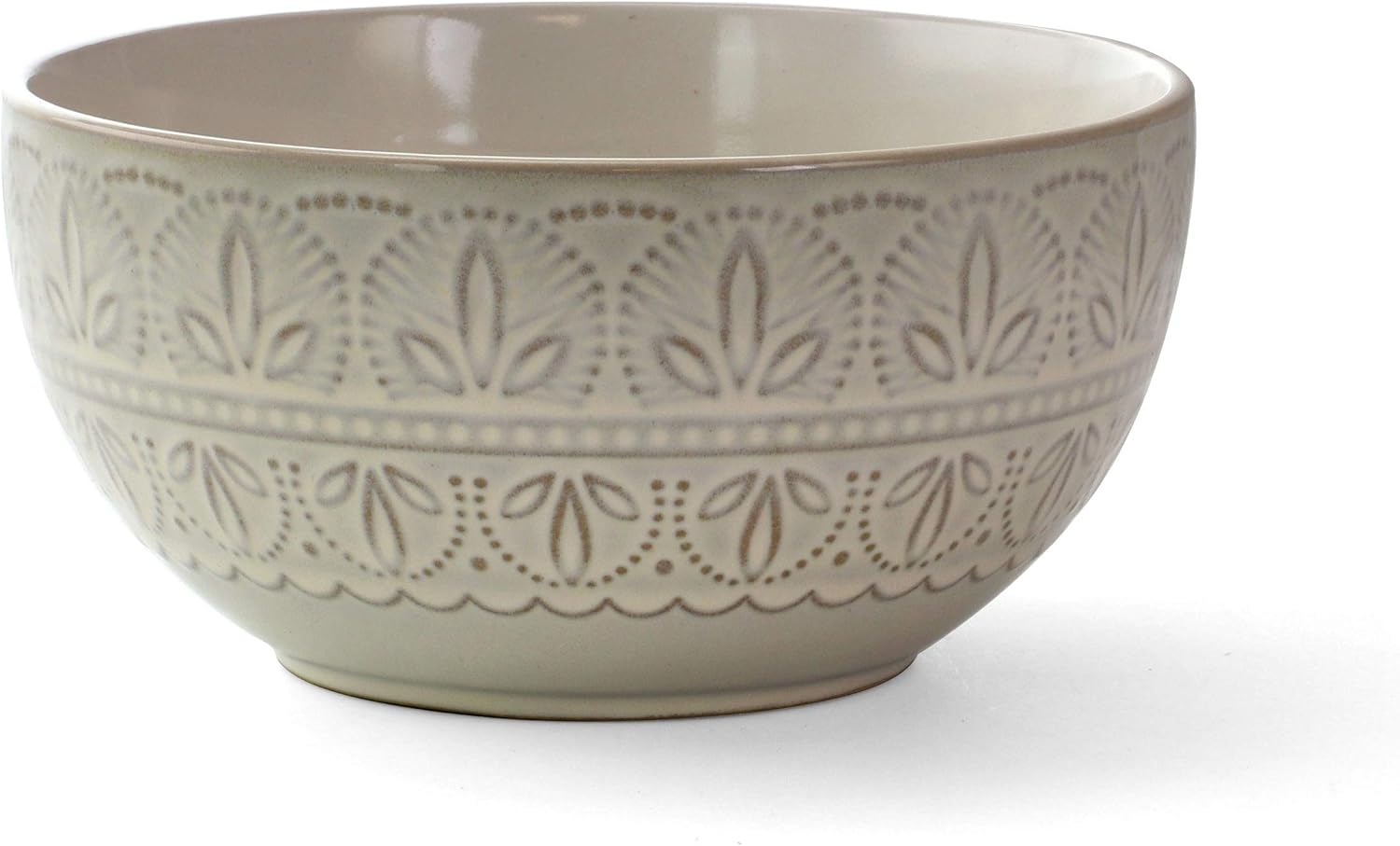 Elama White Lace 16 Piece Round Scallop Stoneware Dinnerware Set in White - Image 7