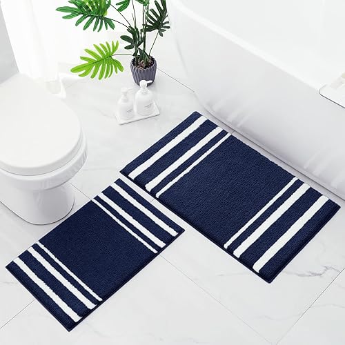 Miniatura 11 de HOMEIDEAS Juego de 2 alfombras de baño, a rayas, súper absorbentes, de microfibra suave, antideslizantes, lavables, para ducha y bañera (gris)