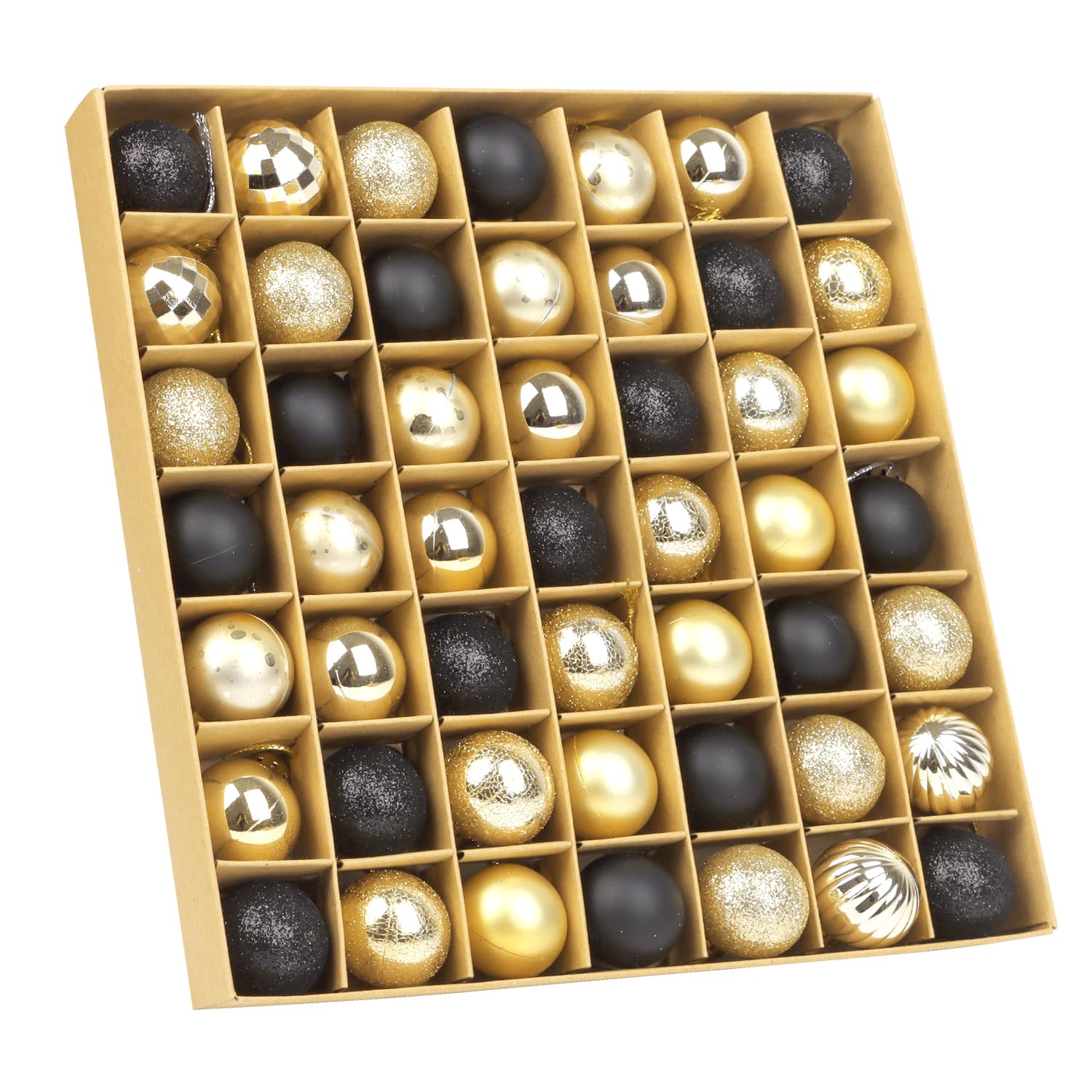 Veylin Black And Gold Shatterproof Christmas Baubles, 49Pcs 3Cm Christmas Tree Baubles Glitter Christmas Ball Christmas Baubles For Tree Decoration (Black And Gold)