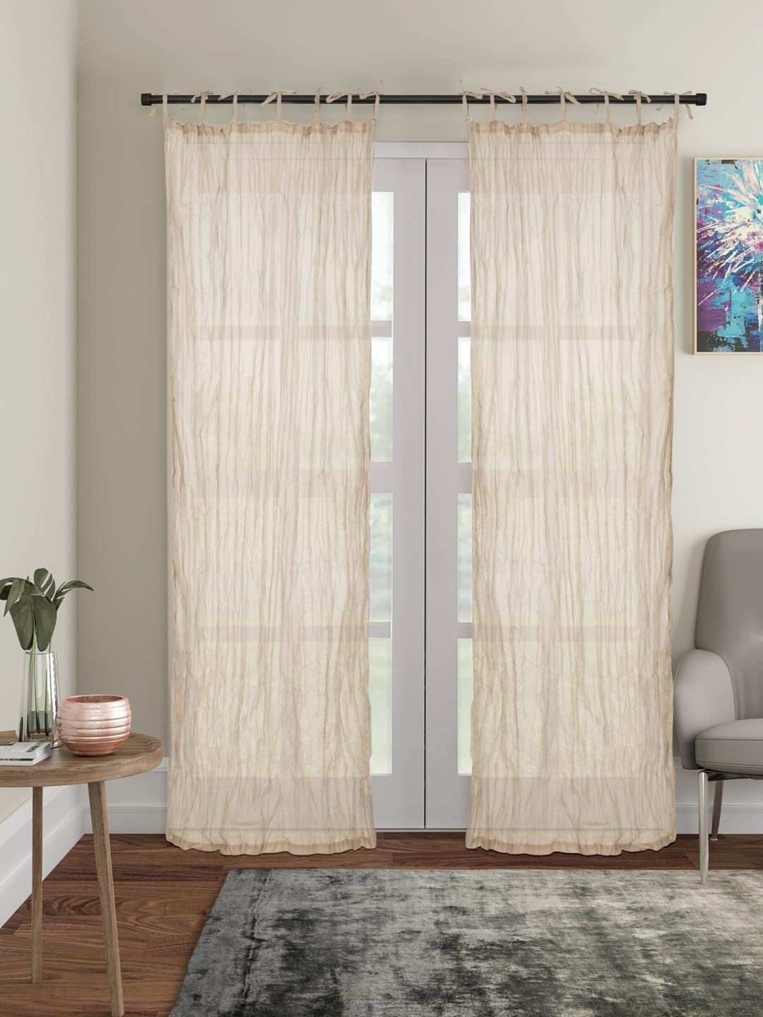 TARAN LIVING Sheer Curtains 63 inches Long Home Decoration Grommet Airy & Lightweight Elegant Window Treatments with Light Filtering for Bedroom Living Room Kitchen - Beige,2 Panels, W42xL63
