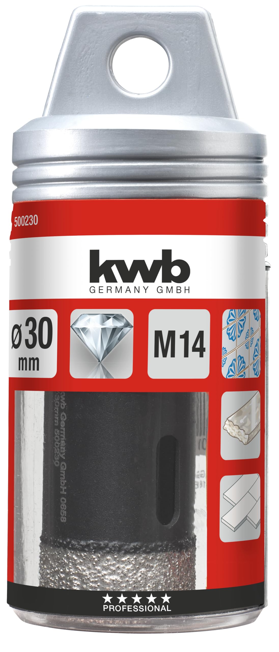 Corona diamante M14 húmedo de 30mm KWB con refrigeración por agua para porcelánico