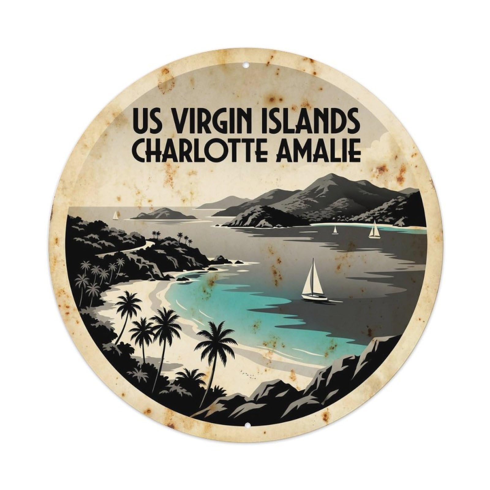 US Virgin Islands Caribbean Island Graphic Contrast Metal Tin Sign