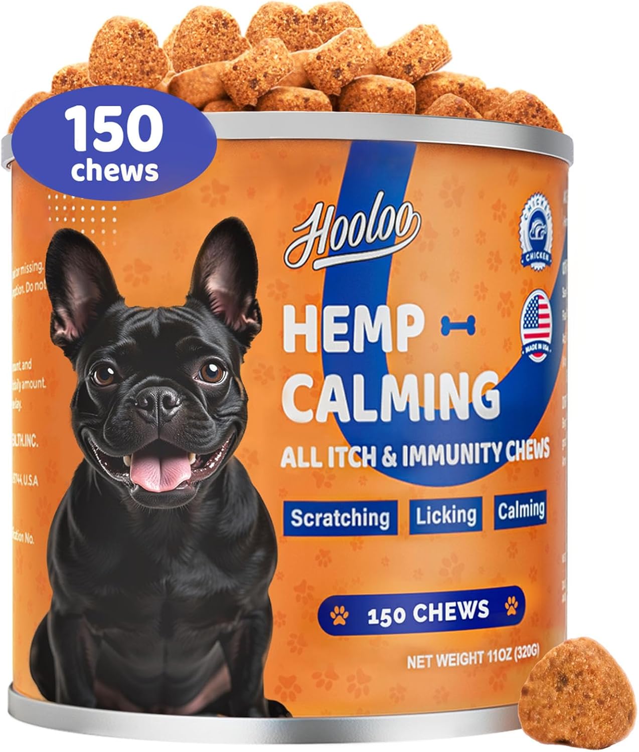 HOOLOO Calming Dog Treats with Itch Immunity for Dogs, Soothe Itchy Paws, Eyes, Ears, Skin | Stop Itching, Licking, Scratching | Reduce Stress, Fear, Barking – Supports Seasonal Itching, 150 Count
