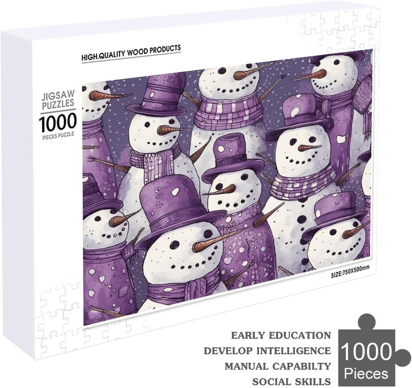 Wooden Puzzle for Adults, Suitable for Home Use, Purple Snowman Pattern Printed, Perfect Match