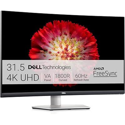 Dell S3221QS 32 Inch Curved 4K UHD (3840 x 2160), VA Ultra-Thin Bezel Monitor, 60Hz, 4MS Response Time, 90% DCI-P3, 99% sRGB, AMD FreeSync, HDMI, DisplayPort, Built in Speakers, VESA Certified, Silver