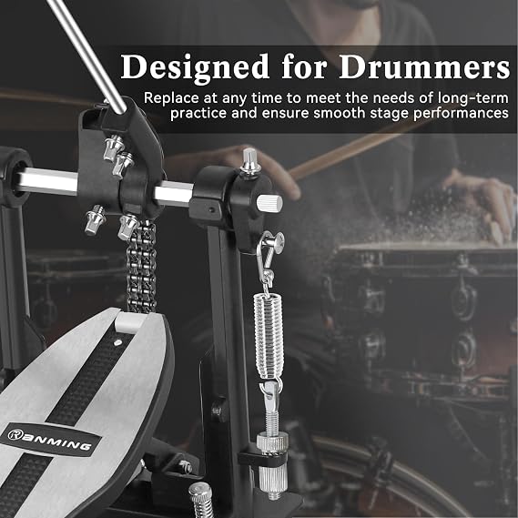 RANMING 2 Sets Bass Drum Pedal Spring Tension Assembly Standard Replacement Kick Pedal Springs Carbon Steel Bass Drum Spring for Single & Double Drums Pedals Prcussion Instrument Hardware Parts