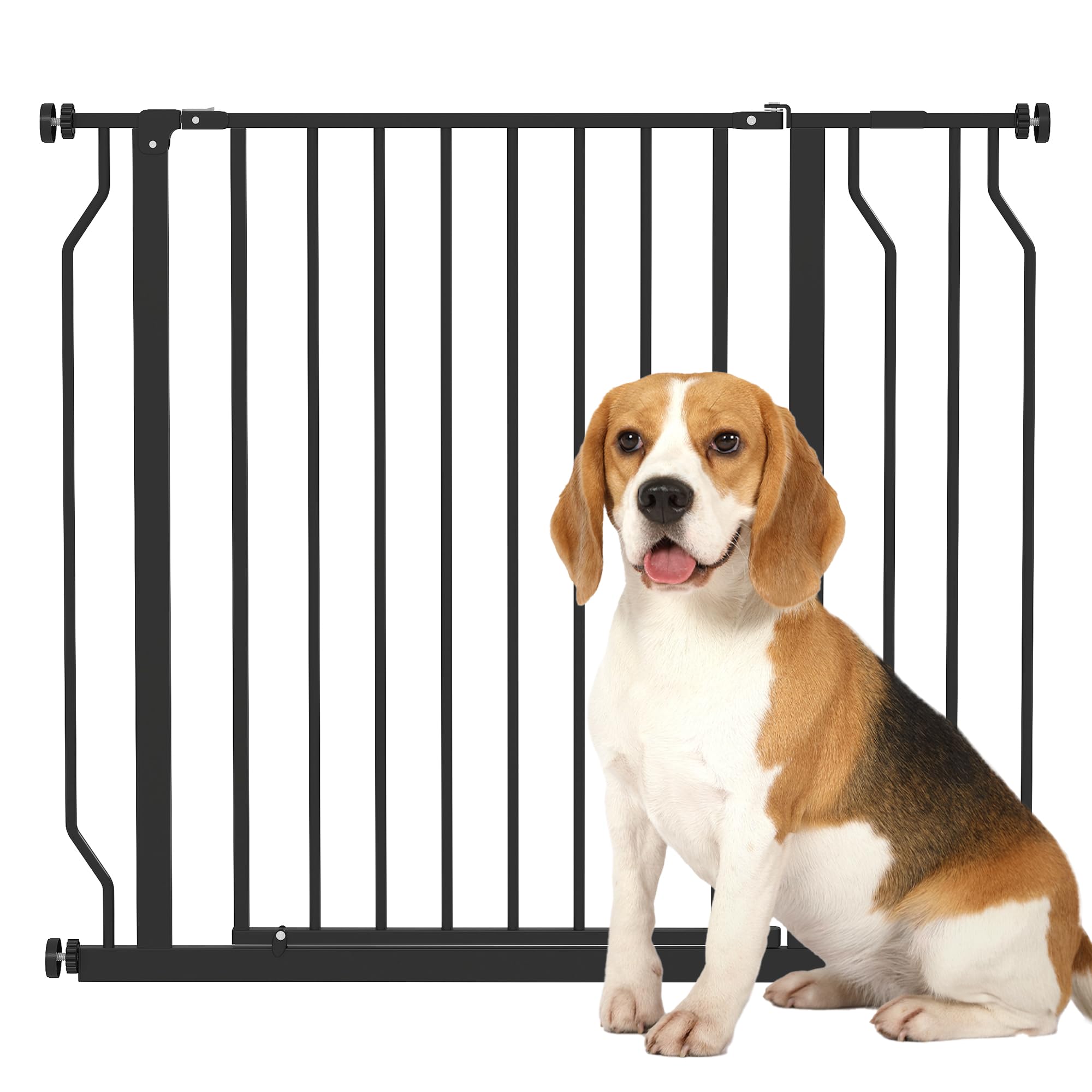 PawHut Cancelletto di Sicurezza per Cani Estensibile 75-95 cm per Scale e Porte, Cancellino per Cani Alto 76cm con Fissaggio a Pressione Senza Fori, Apertura Una Mano in Entrambe Direzioni, Nero