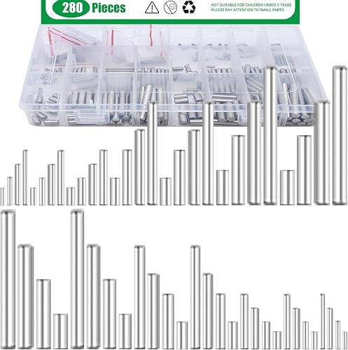 280Pcs 28 Sizes 304 Stainless Steel Dowel Pins Assortment Set, M1.5 M2 M2.5 M3 M4 M5 M6 Shelf Support Peg Pin Rod Fasten Elements