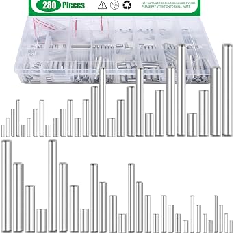 280Pcs 28 Sizes 304 Stainless Steel Dowel Pins Assortment Set, M1.5 M2 M2.5 M3 M4 M5 M6 Shelf Support Peg Pin Rod Fasten Elements