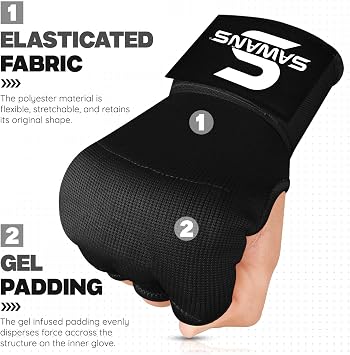 SAWANS Boxing Hand Wraps Inner Gloves for Hand Protection Long Wrist Straps Elasticated, Padded Martial Arts Combat Gloves Punching Bag Training Gel Mitts Muay Thai MMA