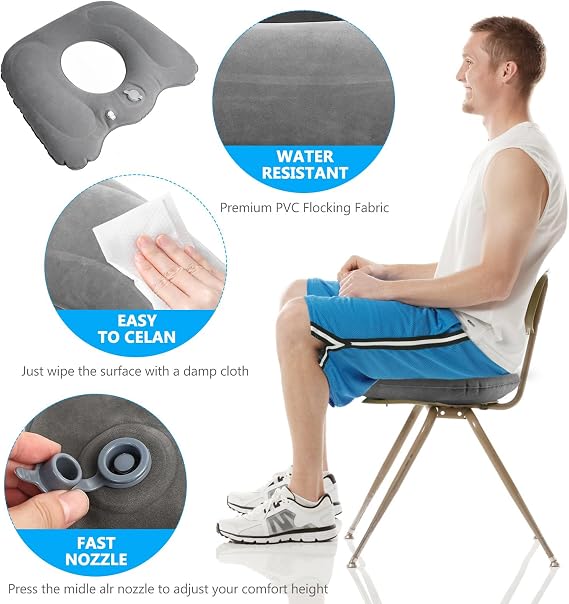 Inflatable Donut Pillow Seat Cushions, Hemorrhoid Cushion, Inflatable Cushions to Sit On, Ring Donut Cushion for Coccyx Pain Bed Sores Office Workers Drivers Pregnancy Travel Sitting,with Pump(Grey)