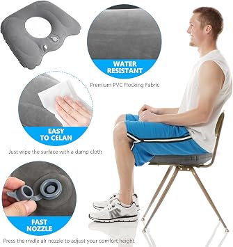 Inflatable Donut Pillow Seat Cushions, Hemorrhoid Cushion, Inflatable Cushions to Sit On, Ring Donut Cushion for Coccyx Pain Bed Sores Office Workers Drivers Pregnancy Travel Sitting,with Pump(Grey)