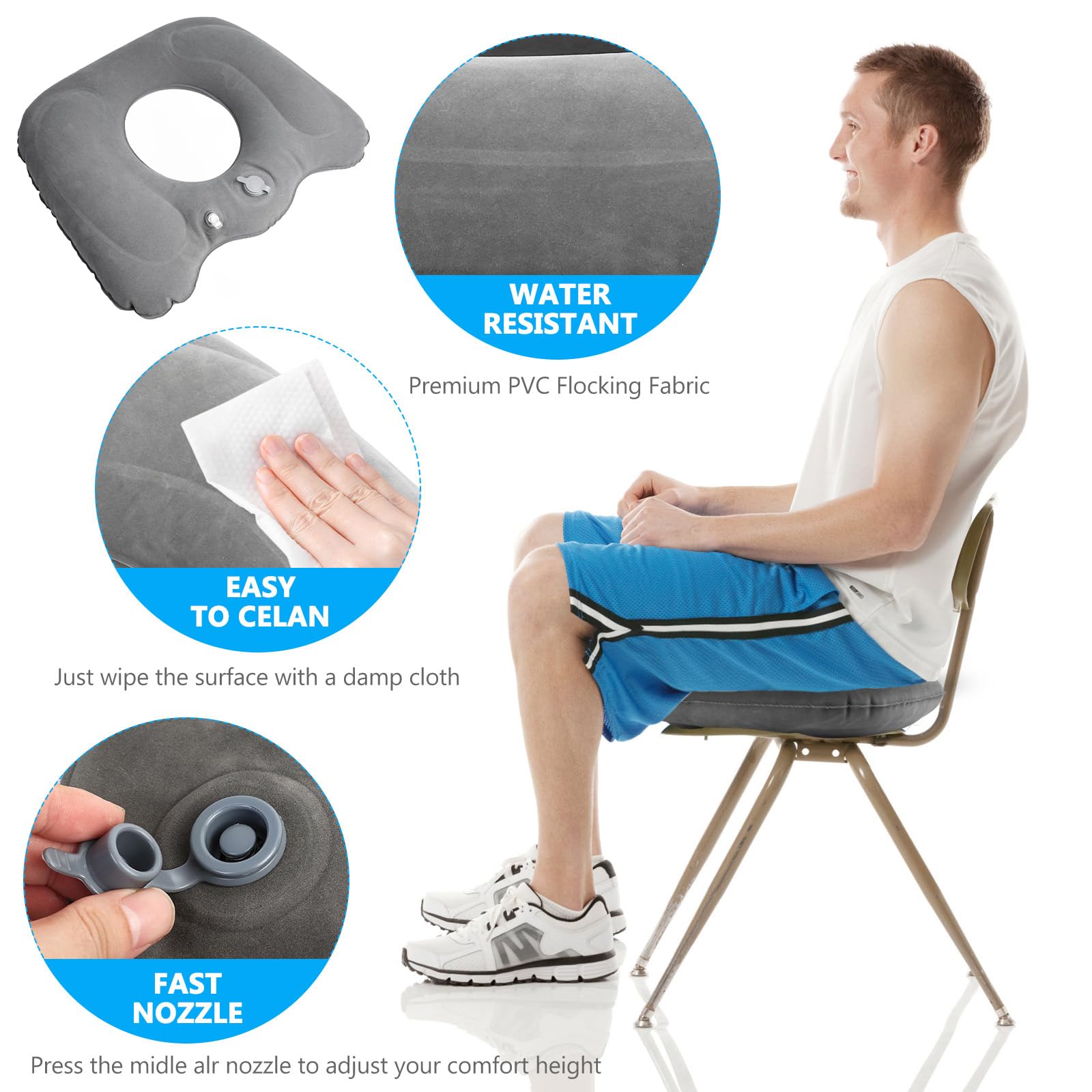 Coussin Gonflable Orthopédique Pour Siège - Confort Dos Et Coccyx - Pour Bureau, Voiture Ou Fauteuil Roulant - Léger Et Portable - 9