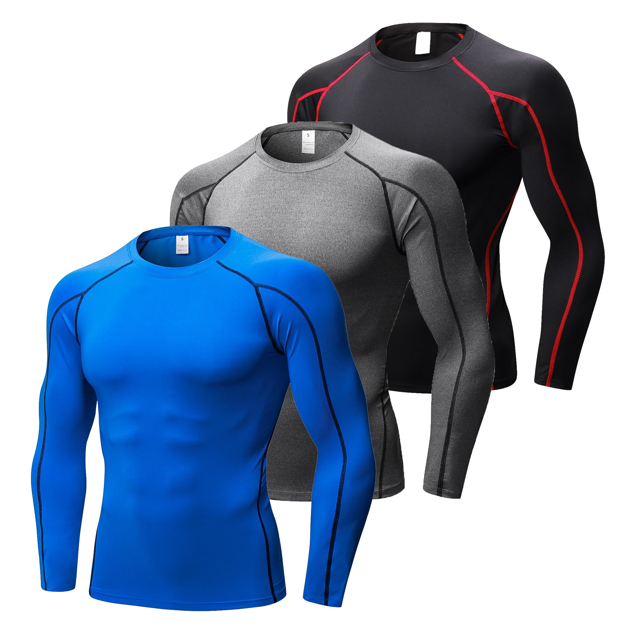 Camisas de compresión para hombre, manga larga, cuello redondo, secado rápido, entrenamiento, correr, atletismo, capa base de compresión para hombre