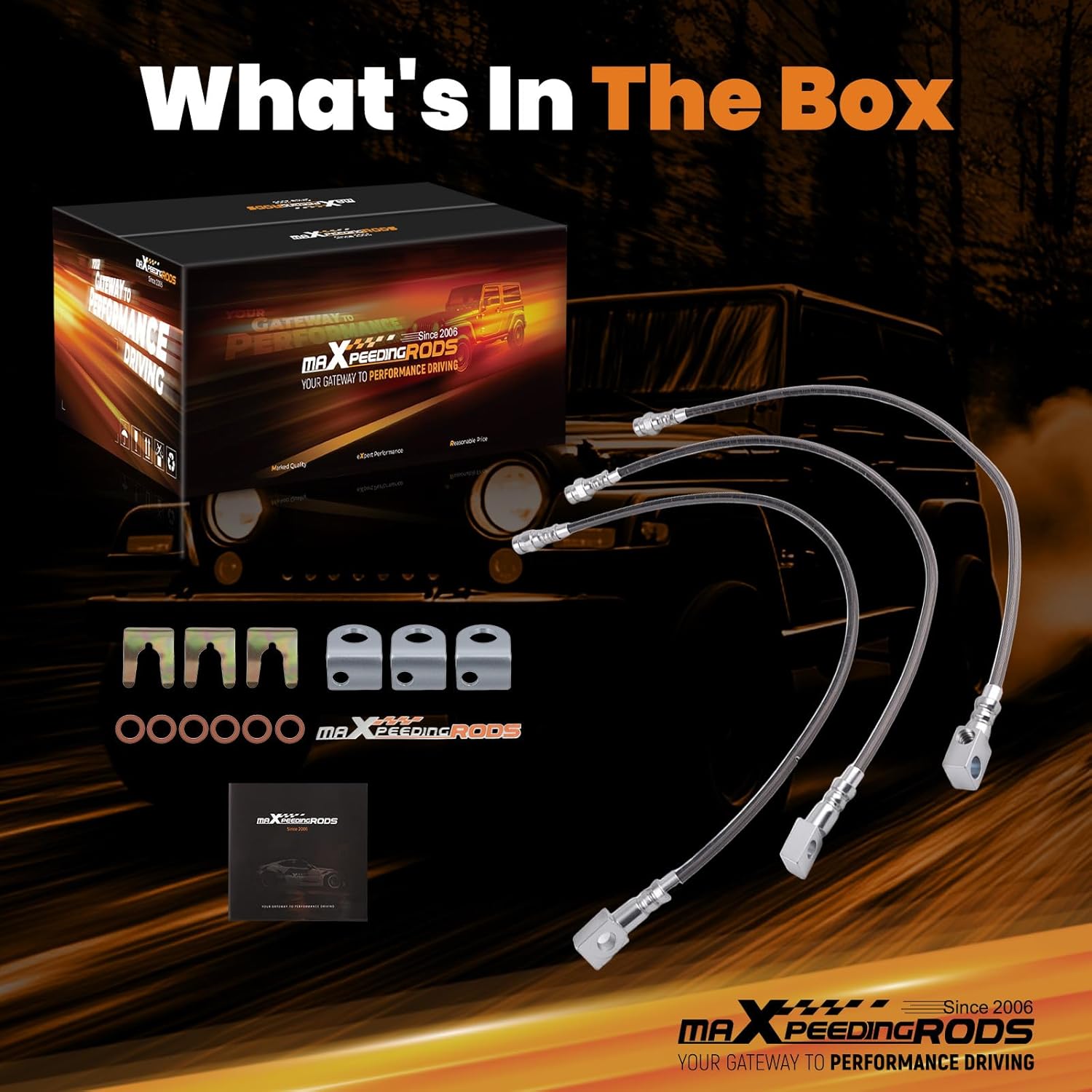 maXpeedingrods 4-6" Lift Extended Brake Lines for Jeep Wrangler TJ Cherokee XJ Front and Rear Stainless Steel, DOT Approved