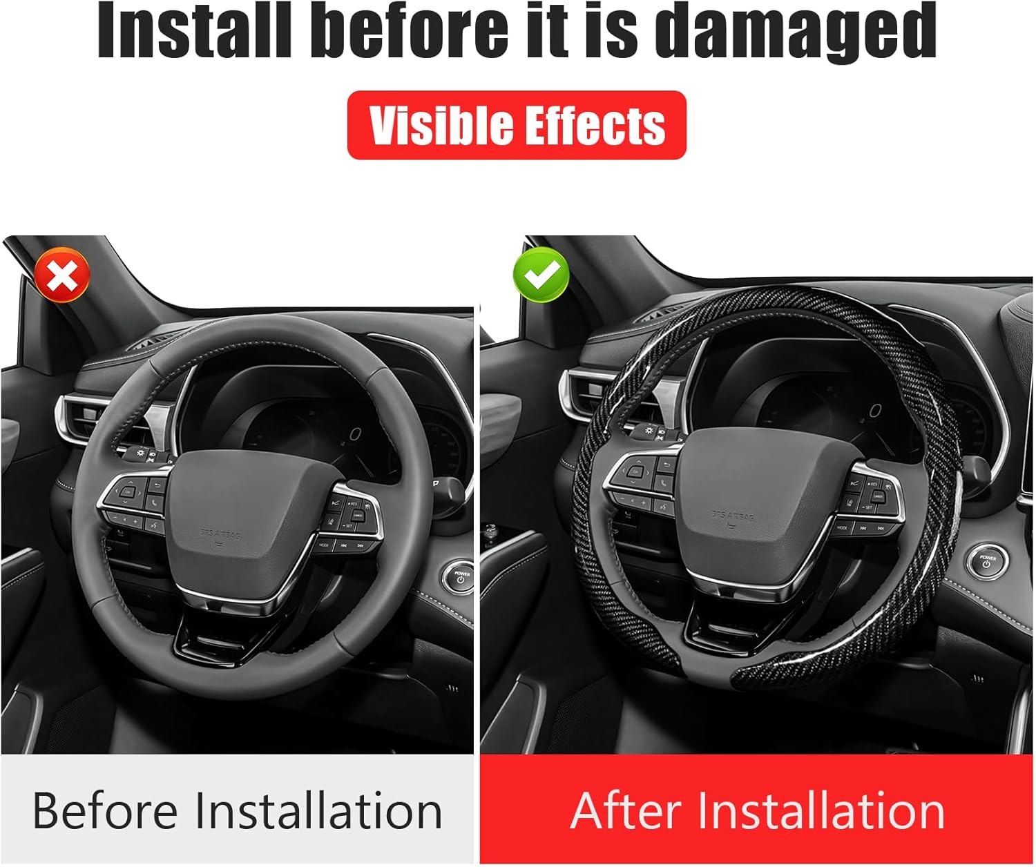 Car Steering Wheel Cover - Integrated Carbon Fiber Pattern Protective Sleeve with Hub Cap Anti-Slip Design - Fits 99% of Models Suitable for 14-16 Inch Sedans, SUVs, and Trucks Interior Accessories