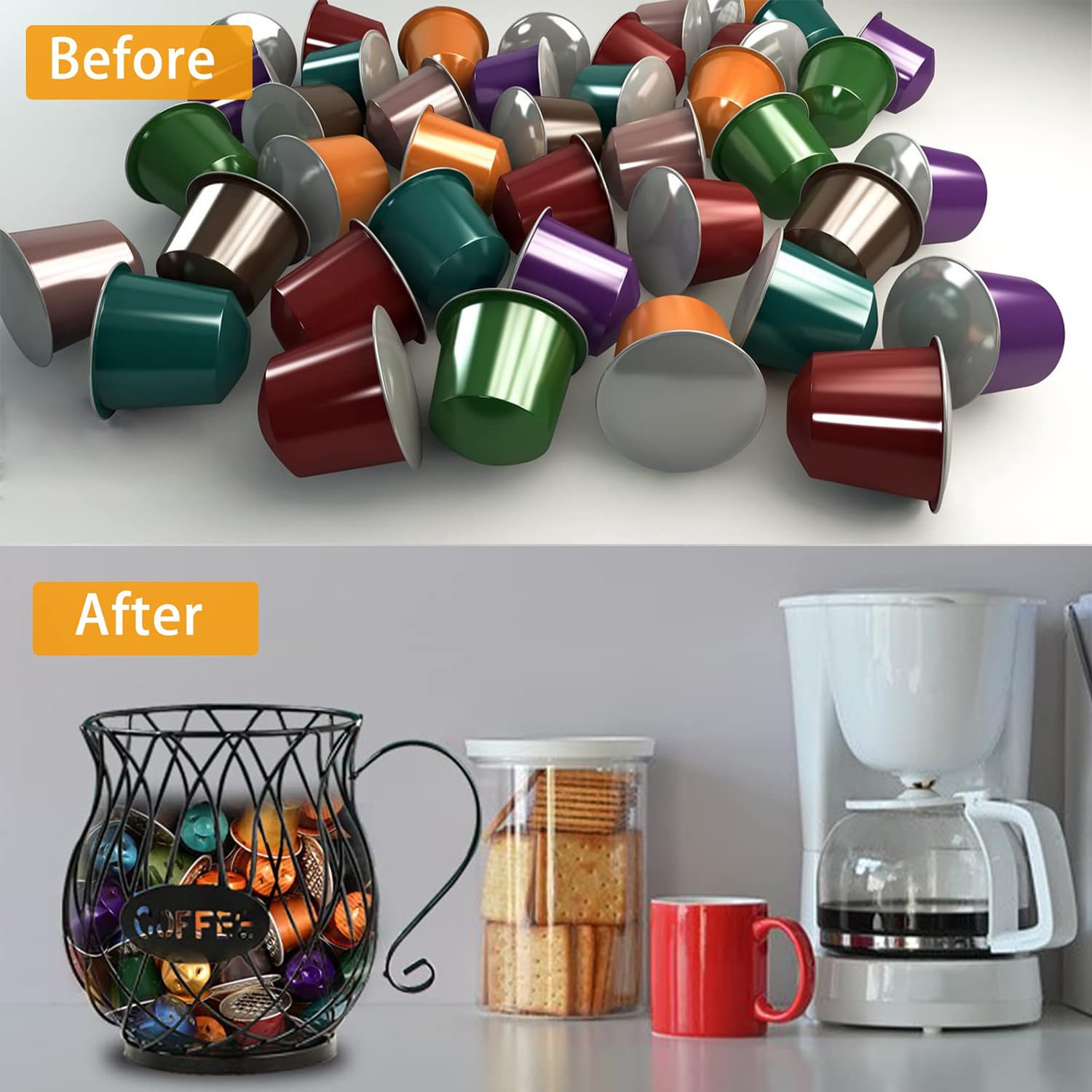 Cestello portaoggetti per Caffè, Cestello porta Capsule Caffè, porta Capsule Caffè, porta Cialde da Caffè, Adatto per Casa, pub, Caffè, Banconi Cestello per Capsule di Caffè (Nero)
