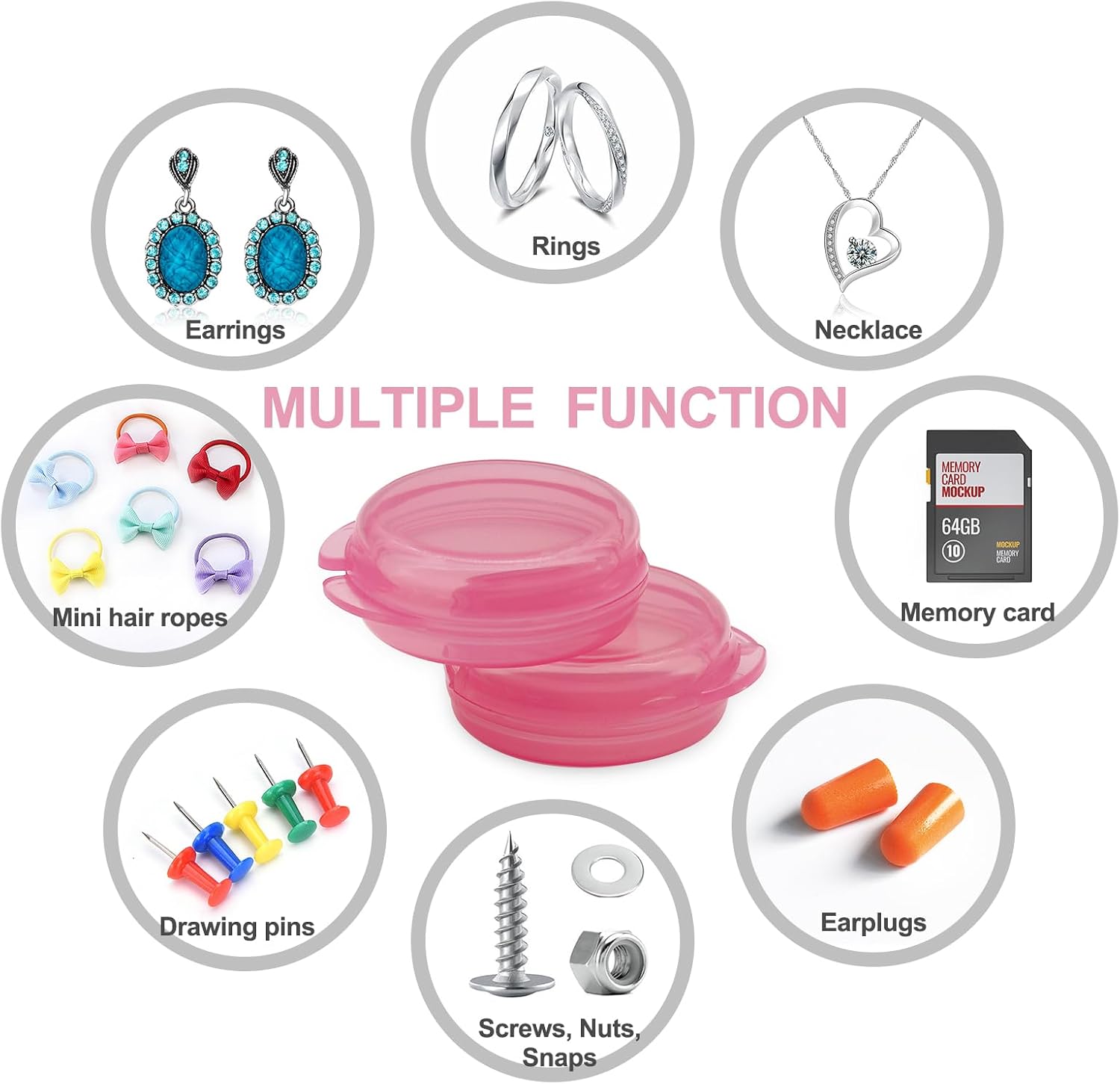 UHOUSE Small Pill Box (3 Pack), Daily Mini Pill Organizer Portable for Purse Pocket,Travel Pill Case Medicine Storage Container Earplug Case (Pink)