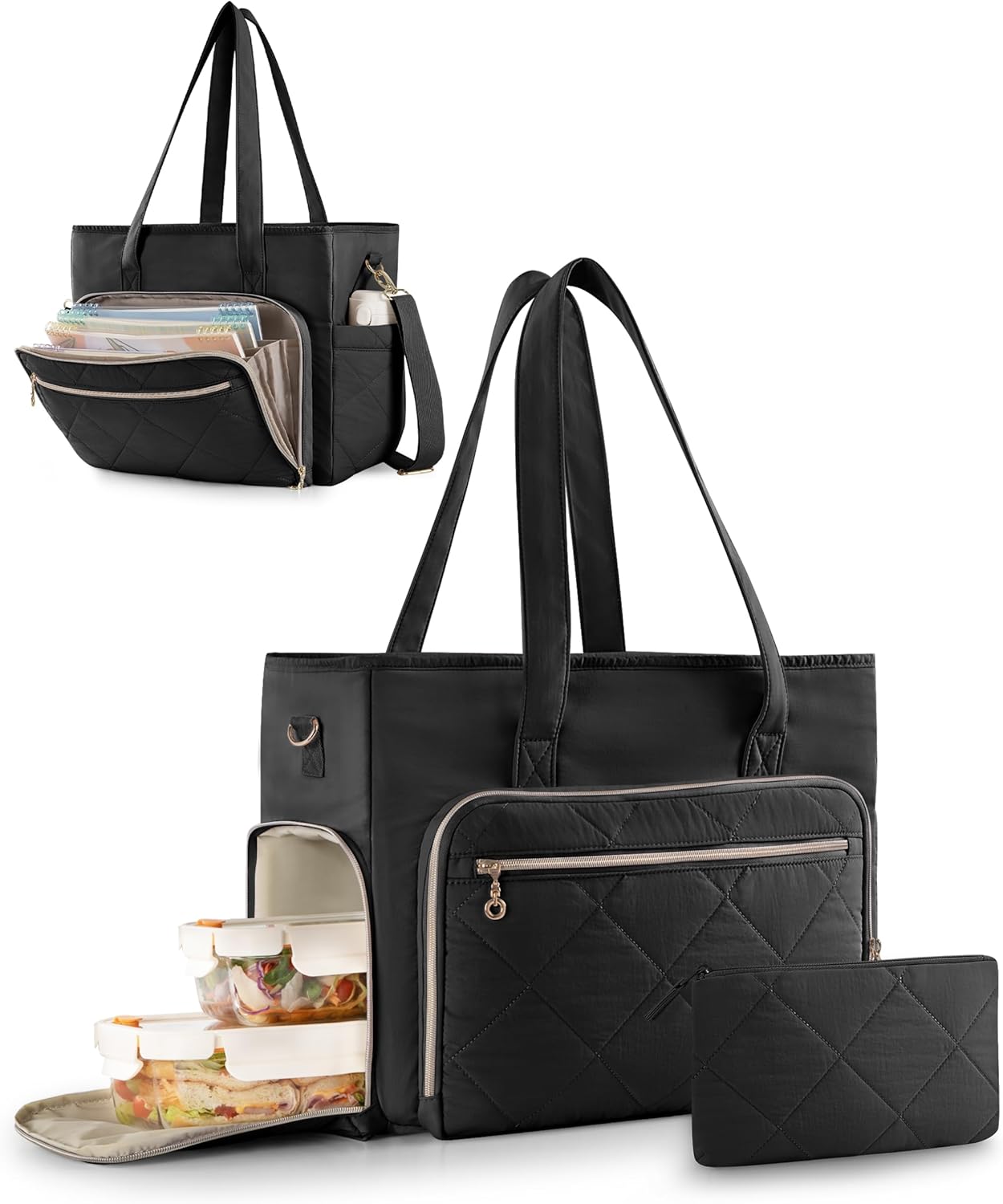 Lunch Tote Bag for Work with File Organizer, 15.6" Laptop Teacher Crossbody Bag with Insulated Compartment, Women
