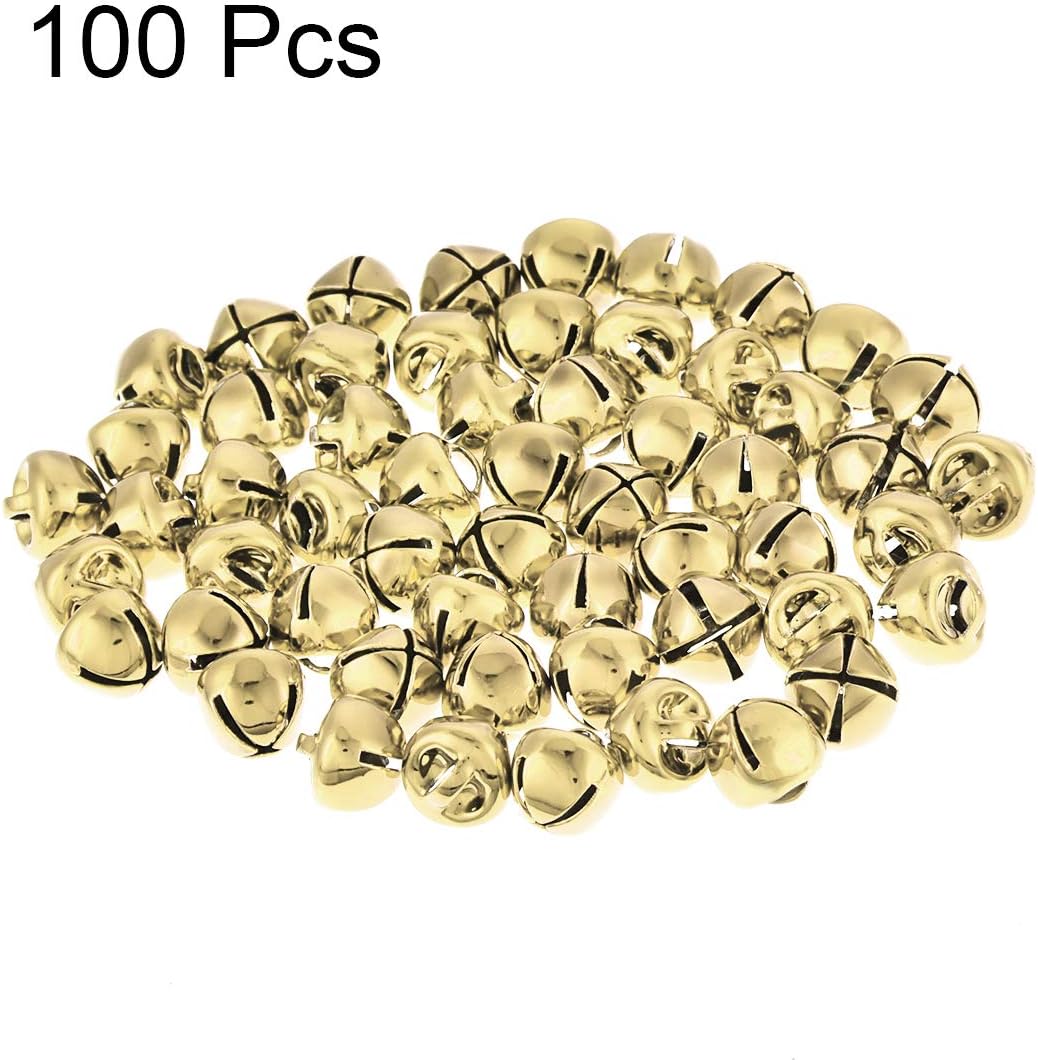 sourcing map DIY Small Bells, 8mm/0.31-Inch 100pcs, Craft Bells Bulk DIY Bells for Christmas Festival Decoration Party Home Golden - Image 4