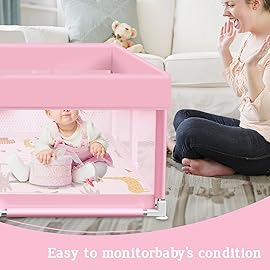 Pink Baby Playpen with Mat, 50x50 Inch Playpen with Mat Waterproof for Babies and Toddlers Play Pen for Girls Pink Playards Safety Gate Fence Active Center Indoor