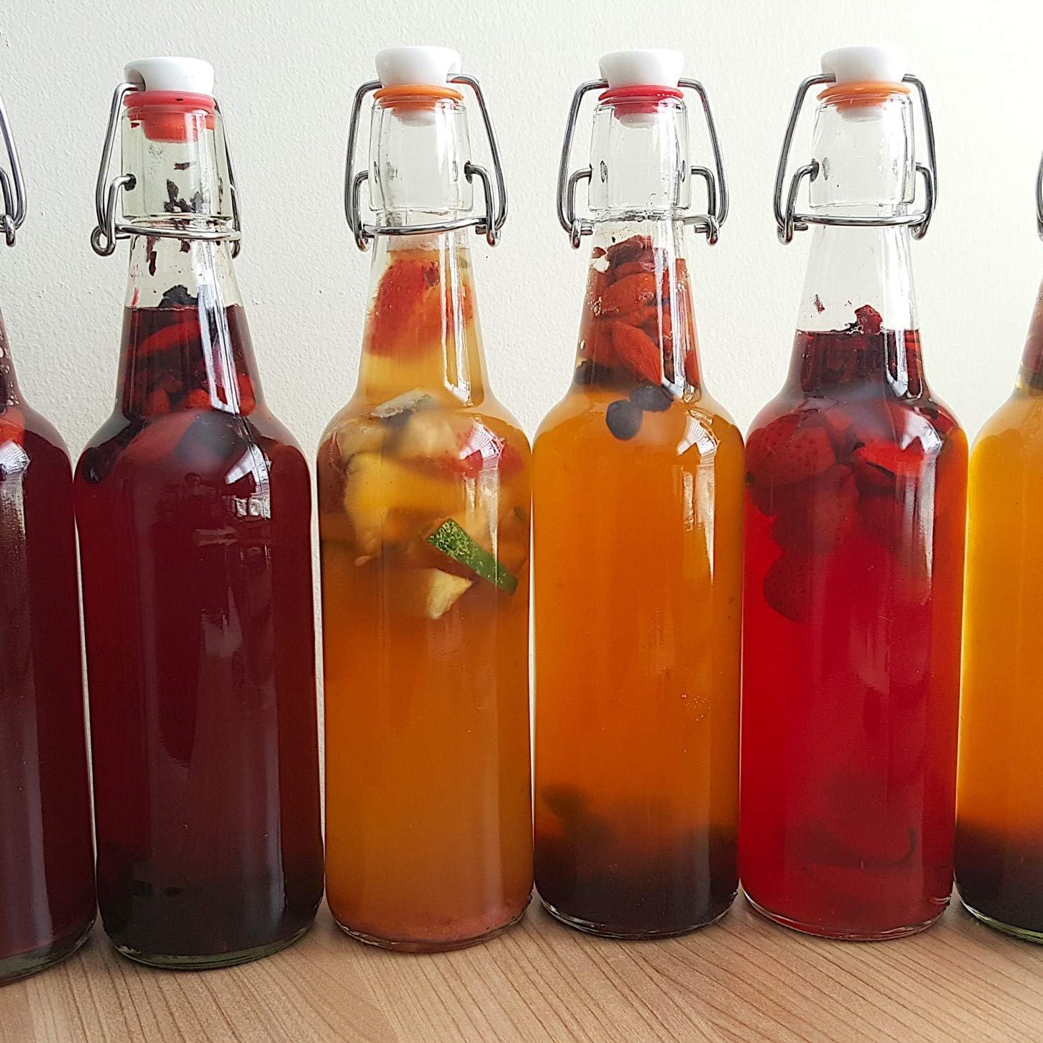 Flip-Top Glass Bottles: 6-Pack Clear Swing Top Bottles, 16 ounce airtight fermentation bottles with swing cap lids