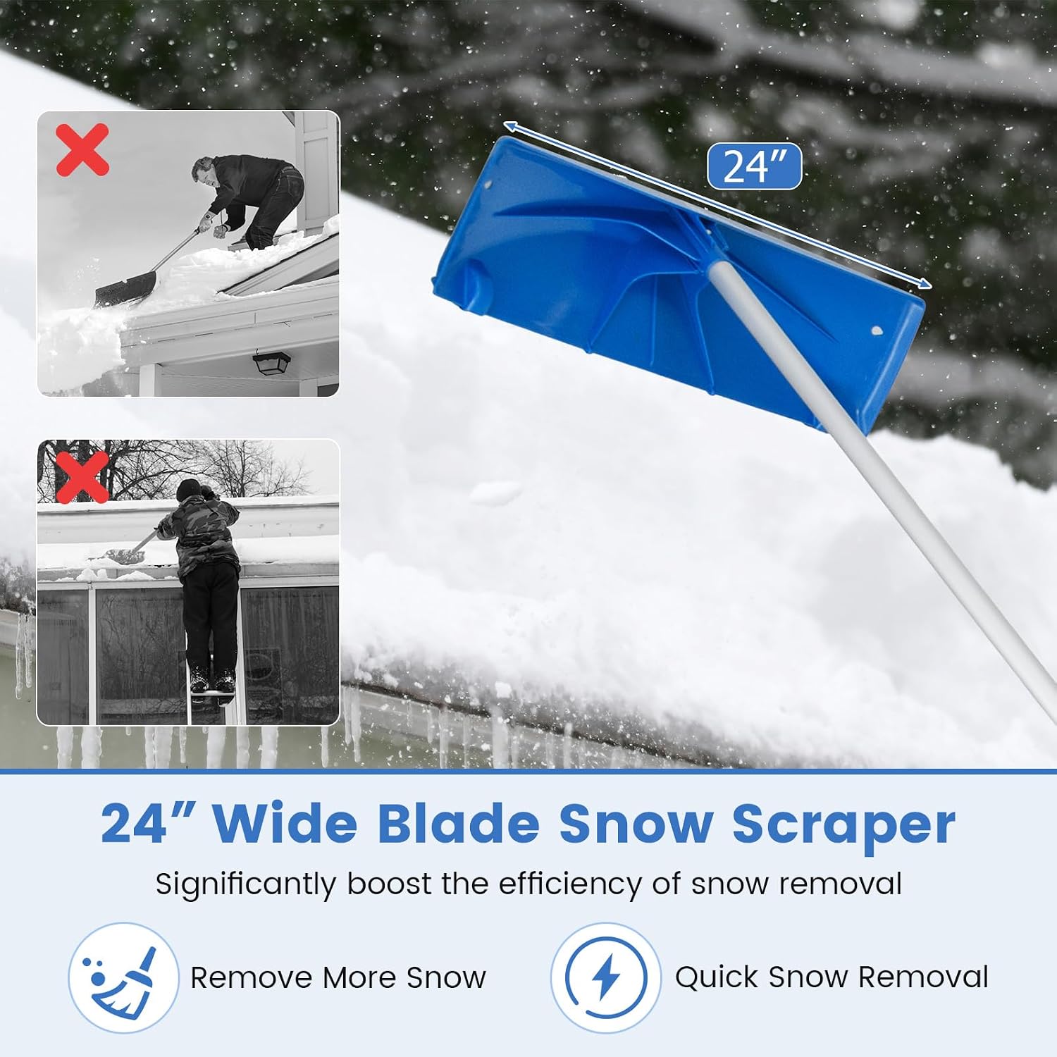 Goplus Snow Roof Rake, 3.4-20 FT Extendable Snow Removal Tool with 24" Wide Blade & Wheels, Lightweight Scratch-Proof Aluminum House Rooftop Rake for Leaves Debris Removal