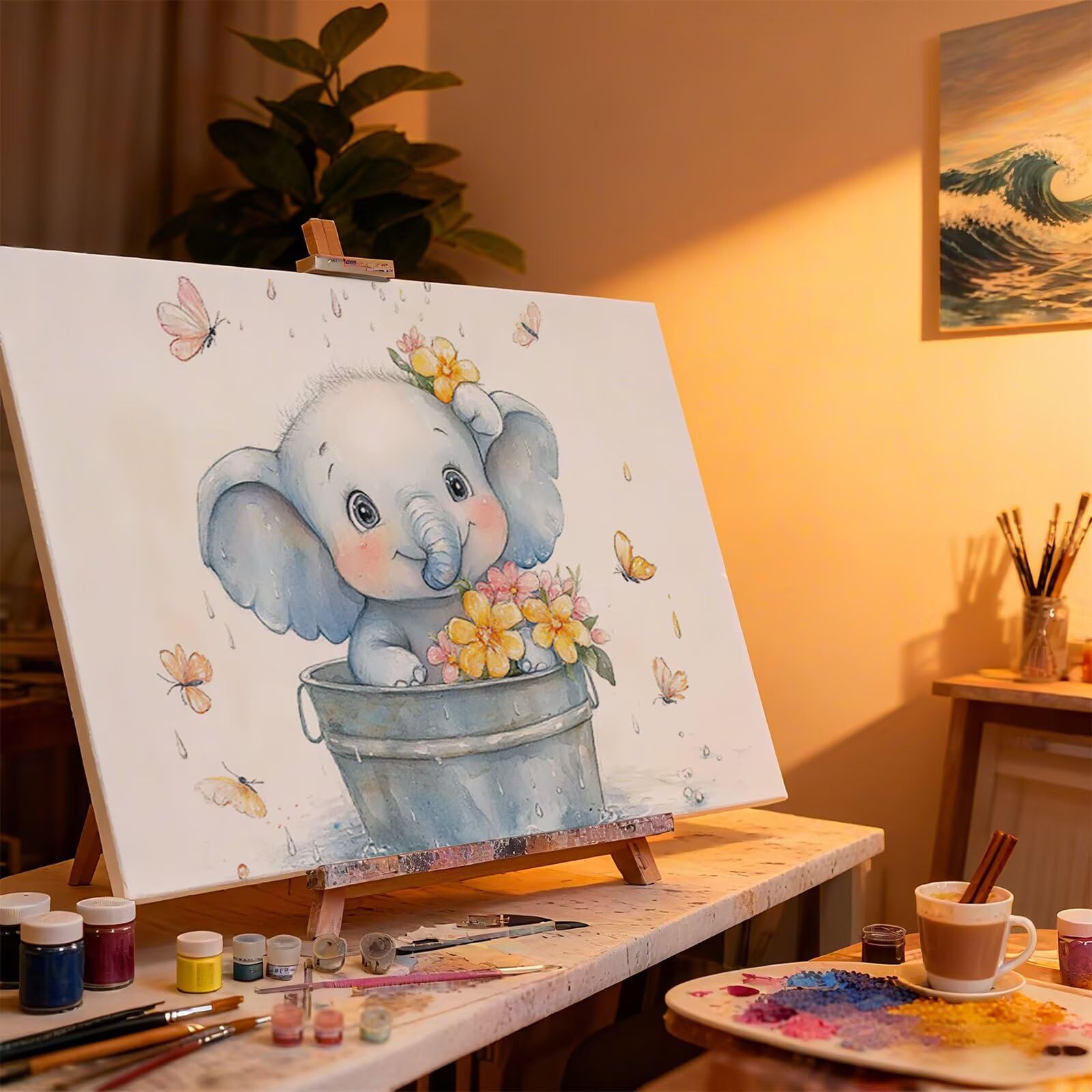 Peinture Numero Adulte Fleur Coloriage par Numero Adulte éLéPhant DIY Paint by Numbers, avec Pinceaux Peinture Loisir Creatif Enfant Numéro D'art Cadeau Femme, Pour Decoration Maison 80x100cm H - 909