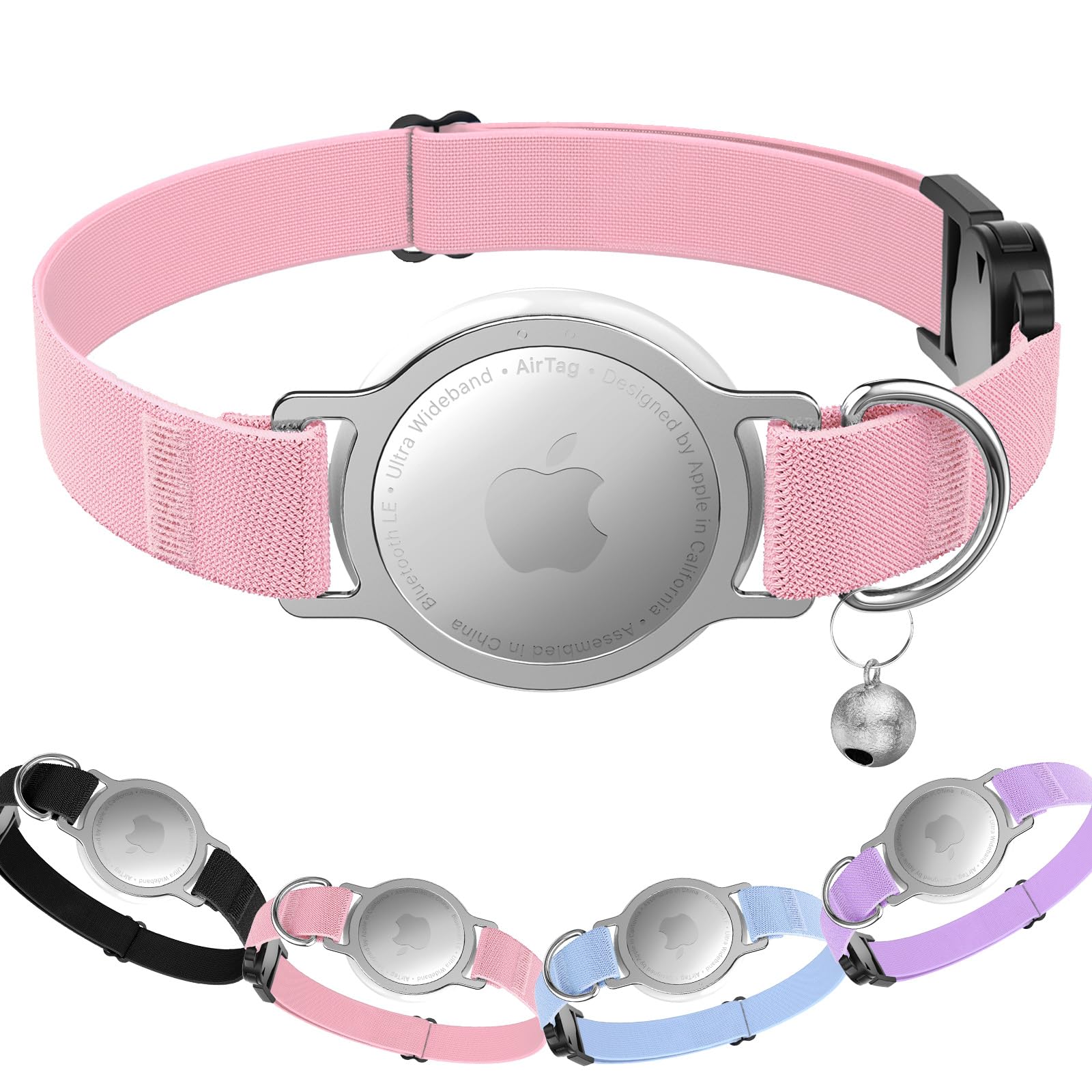Photo 1 of AirTag Cat Collar, Breakaway Air Tag Cat Tracker Collar with Integrated Airtag Holder Compatible with Apple Air Tag, Ultra Elastic & Comfortable Pet Tracking Collars for Cats Kittens (Pink)