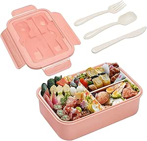Lunch Box, Enfant Adulte Bento Box 1400ml Avec 3 Compartiments Tanche Boite Couverts Repas Convient Pour Micro Onde Lave Vaisselle Cole Pique Nique Tr