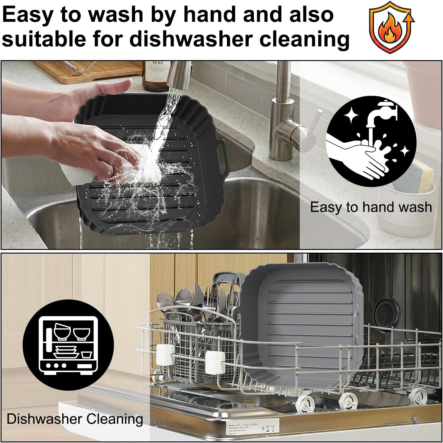 Square Silicone Air Fryer Liners 2 Pack, 8.5 Inch Reusable Air Fryer Liners for 5–6.5QT, Compatible with Ninja AF141/AF181, COSORI, Non-Stick Silicone Basket Accessories