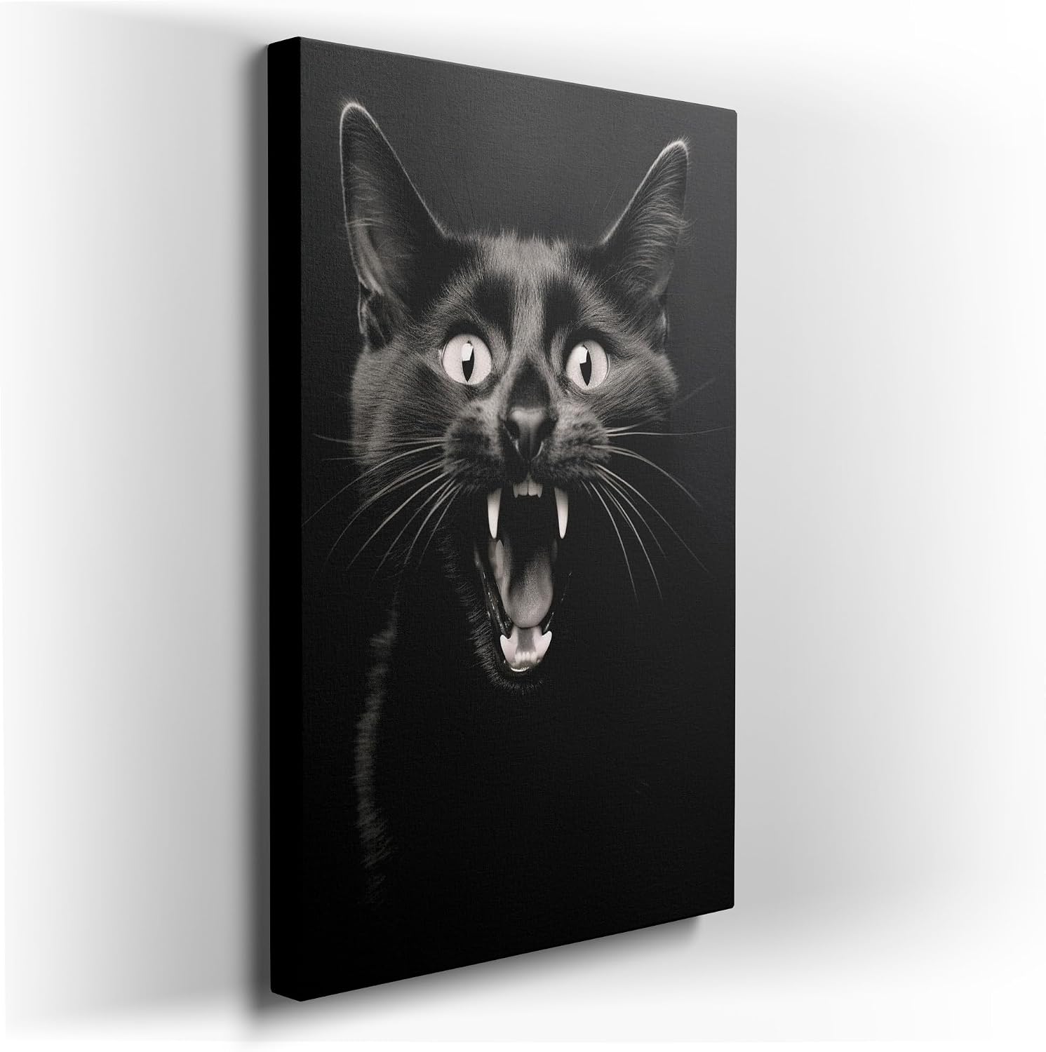 Canvas for Living room. Fierce Whiskers and Menacing Gaze: Unveiling the Thrilling 3D Black Cat Portrait, 27 x 18 inch Canvas Wall Art - Ready to Hang - 69x46 cm (27x18 inch)