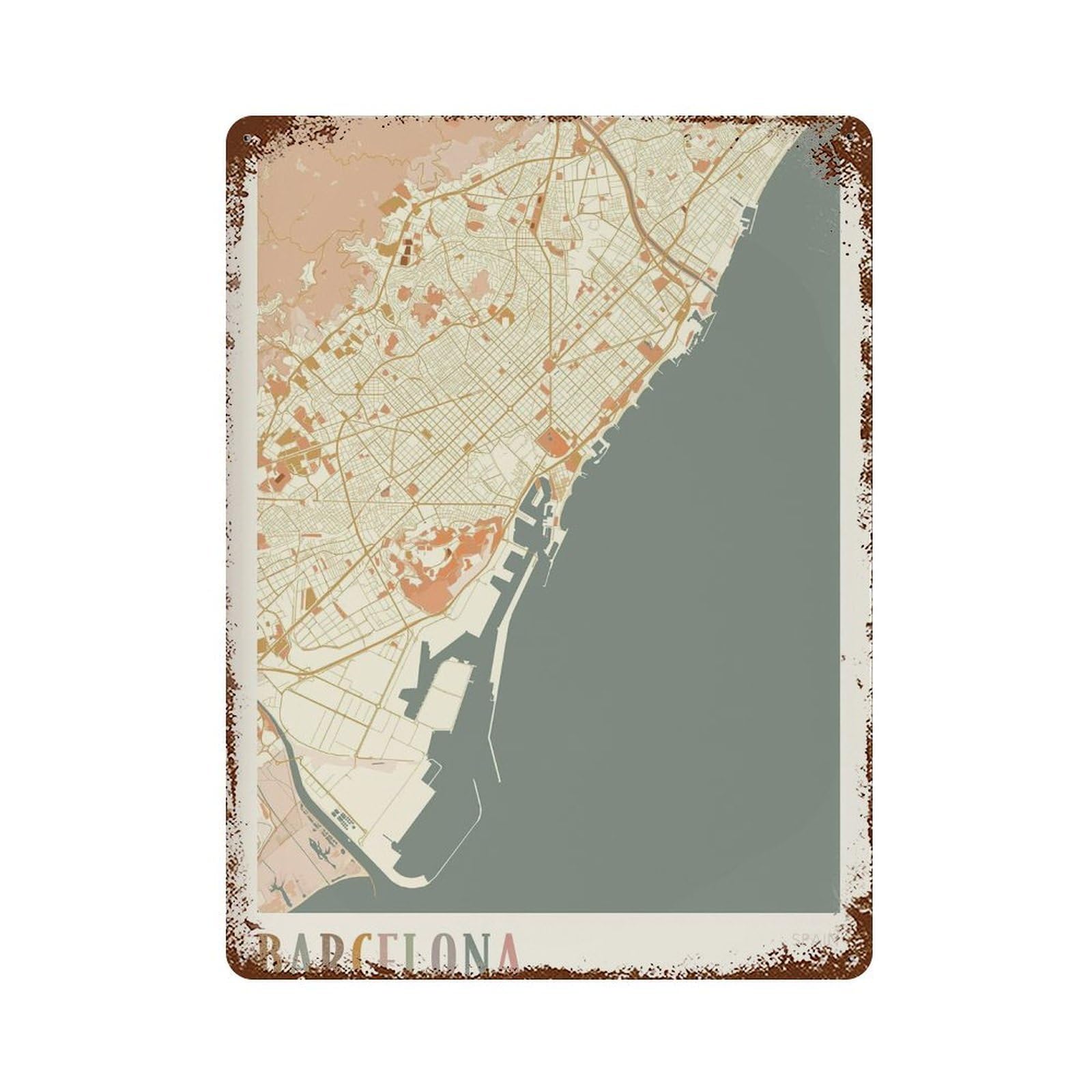 xiaoxiaoshen Barcelona Map City of Travel Spain Boho (2) Wall Decor Art Metal Tin Poster Modern Home Decor Art Home Bar Shop Decorations Vintage Sign 40x30cm