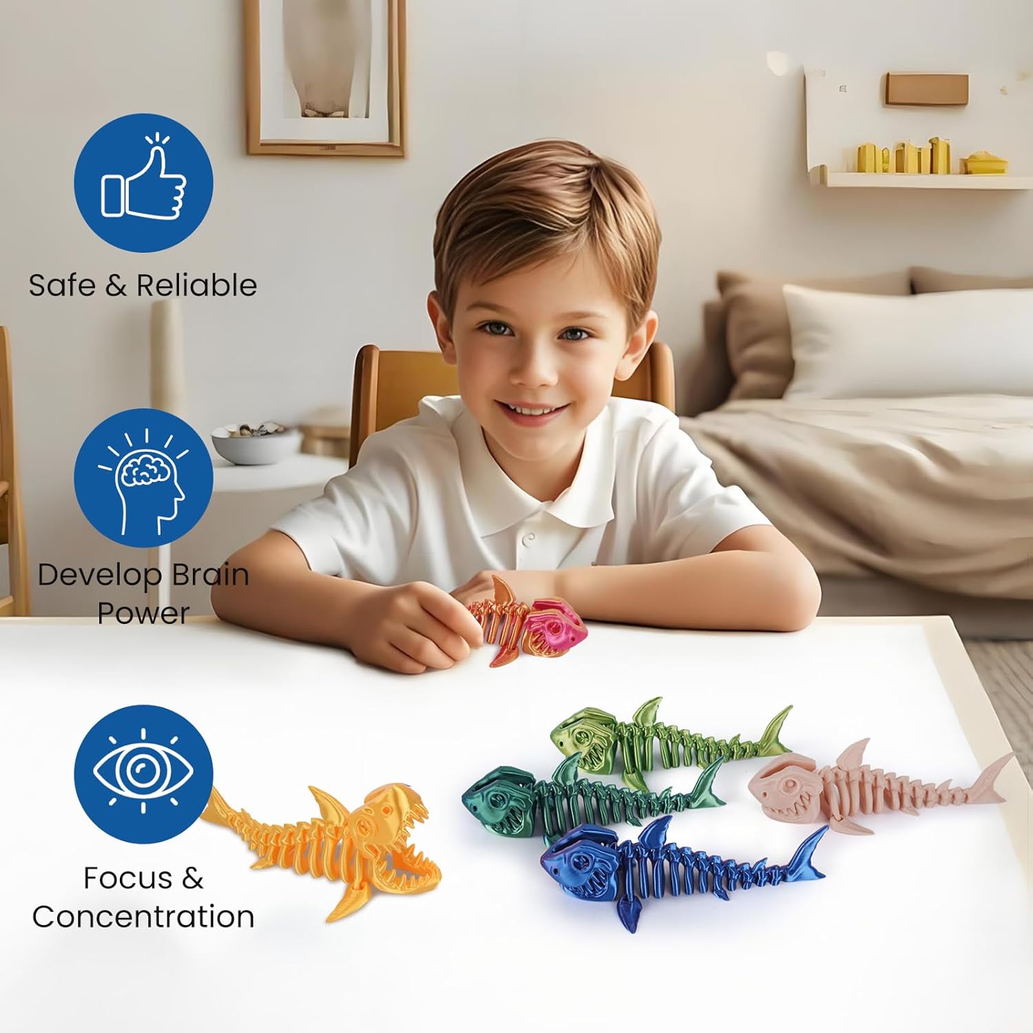 3D Printed Shark Toy – Cool Great White Shark Animal Figure Toys with Fun Movable Skeleton Design Fidget for Desk Decor and Pet Collectors(Black)