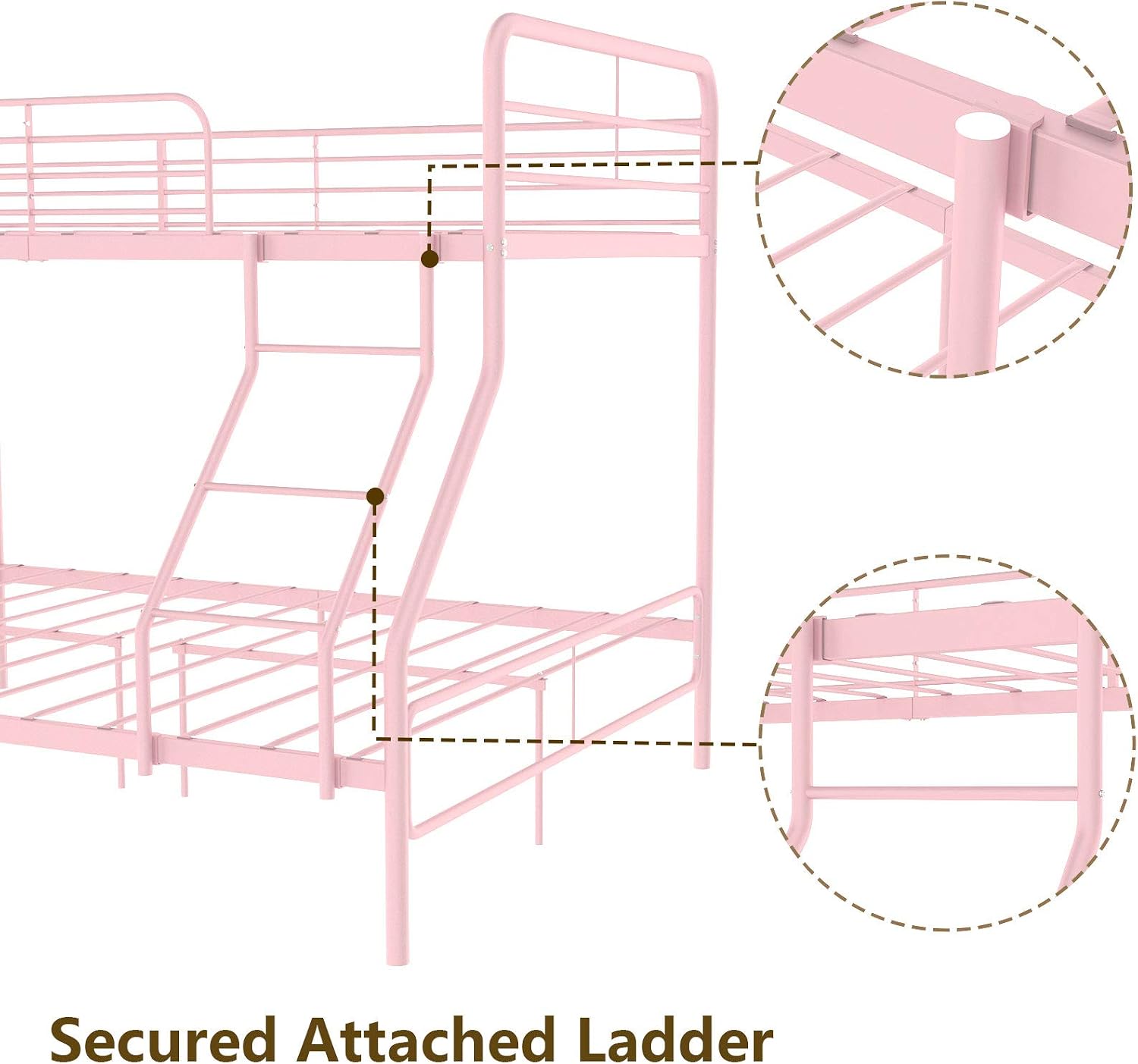 mecor Twin Over Full Metal Bunk Bed - Strong Metal Frame with Ladder and Safety Rails - for Kids/Teens/Adults - Pink