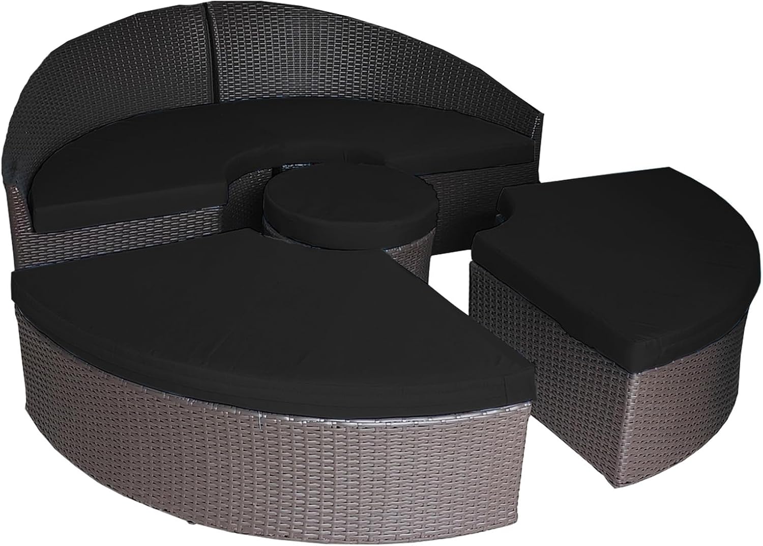 75" 4-PCS Round Sectional Daybed Cushion Replacement Cover Model-B1, Outdoor Patio Rattan Sun Bed Water-Resistant Cushions Slipcover with Zipper (Black, Circle 23.5-Thick 4 1/2")