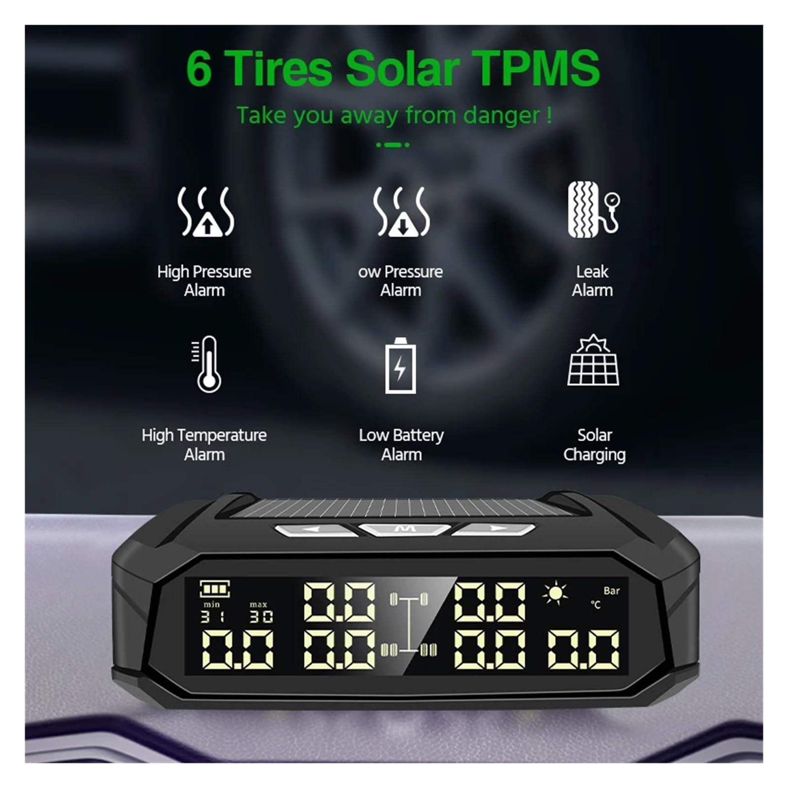 Sistema de monitoreo de presión de neumáticos Sistema De Control De Alarma De Presión De Neumáticos De Coche, TPMS Solar, Pantalla Digital De Temperatura De Neumáticos, Sistemas De Alarma De Seguridad
