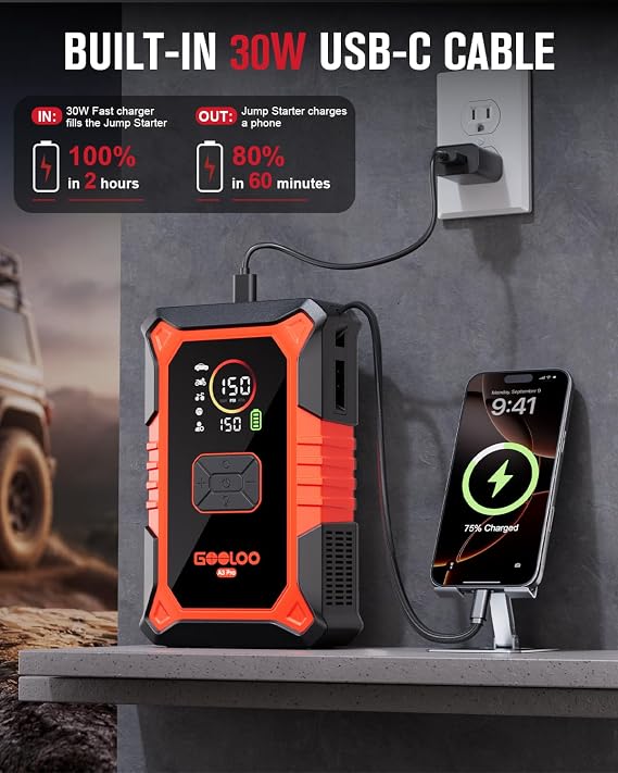 GOOLOO A3 Pro 12V 3000A Portable Car Jump Starter with Air Compressor
