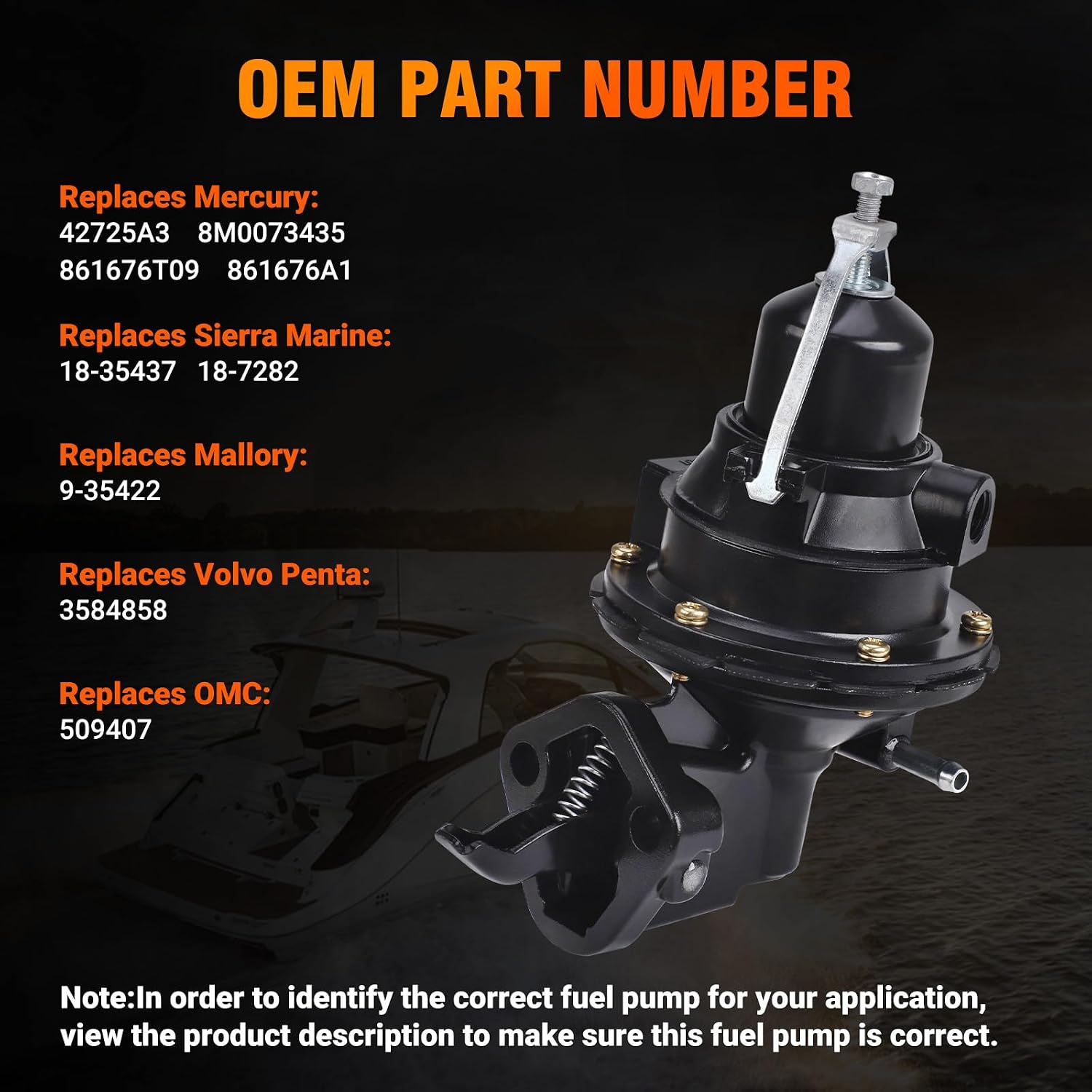 Mechanical Fuel Pump for Mercruiser 120 140 165 170 180 181 190 225 for Volvo Penta OMC 2.5L 3.0L 3.7L, Replaces 3854858 8M0073435 42725A3 9-35422 18-7282