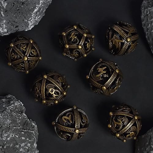 Miniatura 2 de RULE DICE Juego de dados de metal DND D&D, 7 esferas huecas redondas para mejores dados D y D, hermoso juego de dados DND de metal en forma de